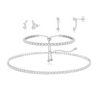 XFSRG Set Gioielli Tennis Donna Collana Tennis Bracciale 2 Paia Orecchini Argento Zirconi Gioielli Eleganti per Matrimonio Appuntamento Compleanno