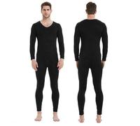 XFSRG Set Intimo Termico Uomo Completo Invernale con Maglia e Pantaloni Termici Intima Traspirante con Scollo a V per Sci Trekking e attività Outdoor (Nero 3XL)