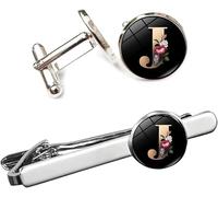 XFSRG Set Monogramma Floreale Fermacravatta Gemelli Rotondi Lettera J Accessori Camicia Uomo Eleganti Stile Classico