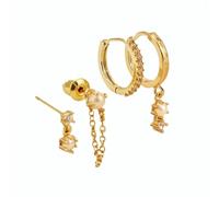 XFSRG Set Orecchini Donna 14K Placcati Oro 4 Pezzi Orecchini a Perno Cerchio con Zirconia Perle e Nappe Gioielli Eleganti Ipoallergenici per Ragazze (Oro)