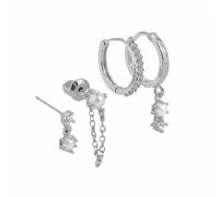 XFSRG Set Orecchini Donna 14K Placcati Oro 4 Pezzi Orecchini a Perno Cerchio con Zirconia Perle e Nappe Gioielli Eleganti Ipoallergenici per Ragazze (Argento)