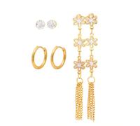 XFSRG Set Orecchini Donna 3 Paia Cuori Pendenti, Cerchi Dorati e Punto Luce, in Acciaio Titanio, Eleganti & Romantici per Outfit Diversi