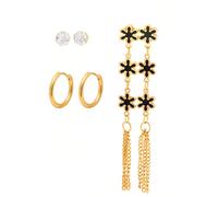 XFSRG Set Orecchini Donna 3 Paia Cuori Pendenti, Cerchi Dorati e Punto Luce, in Acciaio Titanio, Eleganti & Romantici per Outfit Diversi