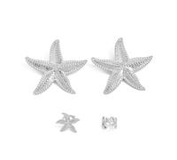 XFSRG Set Orecchini Stella Marina Maxi Orecchini a Bottone e Clips Raffinati Gioielli Estivi Accessori Mare per Vacanze e Feste （Argento）
