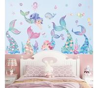 XFSRG Sticker da parete sirena scena sottomarina vivace con piante e pesci, installazione rapida, materiale sicuro, ideale per camera delle bambine, Natale o nuova stanza