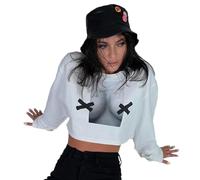 XFSRG T Shirt Donna Y2K Sexy Maglietta a Maniche Lunghe Crop Top Basic Tee Shirt Estiva Blusa Moda Camicetta Streetwear (Bianco/XL)