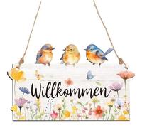 XFSRG Targhetta Della Porta In Legno Con Uccellini Colorati E Fiori Primaverili Decorazioni Per Interni Targhe Vintage Per Casa Vacanze(Colorato, Uccello)