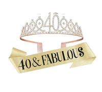 XFSRG Tiara Donna Compleanno 40 Anni Corona Strass Scintillante ed Elegante per Feste di Compleanno Raduni e Servizi Fotografici
