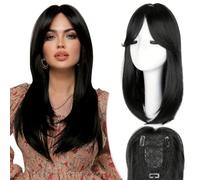 XFSRG Topper Capelli Veri Donne Clip in Naturale Testa Morbida Umani Toupet Capelli Lisci per Cosplay Quotidiano(1B# Nero)