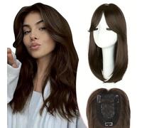 XFSRG Topper Capelli Veri Donne Clip in Naturale Testa Morbida Umani Toupet Capelli Lisci per Cosplay Quotidiano(6# Marrone scuro)