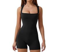 XFSRG Tuta Donna Estiva Corta Jumpsuit con Spalline Quadrate Tutina Sportiva Aderente Completo Intero Pantaloncini Elegante Body Tute Corte per Fitness Yoga