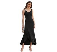 XFSRG Vestito Donna Elegante Casual Abiti Estivi Comodo Avvolgente Abito Ruffles Scollo a V Senza Maniche Vestito Lungo con Spacco Sexy Cocktail da Sera (Nero M)
