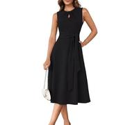 XFSRG Vestito Donna Elegante Scollo Rotondo Senza Maniche Orlo a Volant Bodycon Moda Estivo Midi Abito per Cocktail Party(Nero/M)