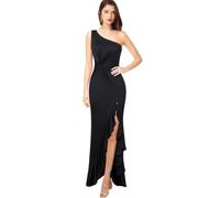 XFSRG Vestito Donna Eleganti Vestito Spalla Scoperte Abito Cocktail Orlo con Volant Senza Maniche Casuale Abito Lungo Sexy Tinta Unita(Nero/S)