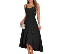 XFSRG Vestito Donna Maxi Lunga Senza Maniche Scollo a V Schiena Scoperta Orlo a Volant Bodycon Slim Vestiti da Sera Festa Banchetto(Nero/M)