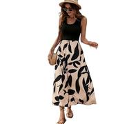 XFSRG Vestito Donna Senza Manica Stampa Floreale Abiti Estivo Elegante Scollo Rotondo Vestiti da Casual Cocktail Party(Beige/XL)