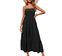 XFSRG Vestito Donna Senza Maniche a Spaghetti con Scollo Quadrato Estivo Elegante Maxi Lunga Vestiti da Sera Festa Cocktail(Nero/XL)