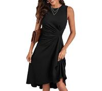 XFSRG Vestito Donna Senza Maniche Orlo a Volant con Scollo Rotondo Elegante Slim Midiabito per Festa Cocktail Party(Nero/L)