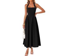 XFSRG Vestito Donna Senza Maniche Sexy Scollo a Quadrato Maxi Lunga Estivi Orlo a Volant Abito da Festa Cocktail Sera(Nero/S)