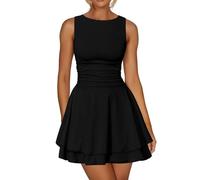 XFSRG Vestito Donna Sexy Senza Maniche con Scollo Rotondo Orlo a Volant Elegante Bodycon Moda Miniabito per Cocktail Party(Nero/L)