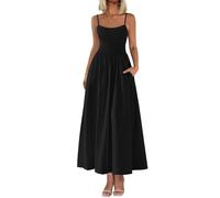 XFSRG Vestito Donna Sexy Spaghetti Regolabili Senza Maniche Maxi Lunga Orlo a Volant Bodycon con Tasche per Sera Festa Cocktail(Nero/S)