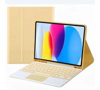 XFTeoux Custodia con Tastiera per iPad 10A Generazione (10,9", 2022), Tastiera Touchpad Staccabile Senza Fili, Copertura in Pelle Folio con Supporto per Matita per iPad 10,Giallo