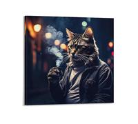 XFUHB Stampa artistica da parete su tela, motivo: gatto gentiluomo, gatto nel fumo, stampa moderna, poster decorativo per camera da letto, 30 x 30 cm