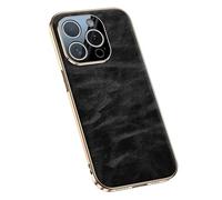 XFZJCHAP Custodia in pelle genuina per iPhone 15 Pro Max/15 Pro/15, sottile business leggero di lusso elettroplatazione di un telaio cellulare Custodia per telefono cellulare