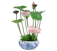XFZJCHAP Orchide Fiori Artificiali Finori Finti Loto Artificiale Bonsai Blu e Bianca piantatrice in Porcellana Decorazione Fiore Artificiale Floreale per Tutte Le Stagioni Look Naturale