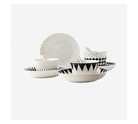 XFZJCHAP Piatti Motivi Geometrici Set di stoviglie Set da Pranzo in Ceramica a 12 Pezzi Set di Piatti freschi e semplici con Piatti da 4 Piatti, 4 Ciotole e 4 cucchiai Piatti da Cucina