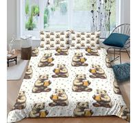 XGASVBKWA bear drinking beerSet Di Copripiumino microfibra morbida 2 Pezzi stampa 3D con cerniera hand drawn cartoon copripiumino con federe traspirante ultra morbido for ragazze Single（135x200cm）