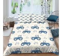 XGASVBKWA Blue tractor patternSet Di Copripiumino ultra microfibra 3 Pezzi stampa 3D con cerniera Farm-themed kids copripiumino con federe traspirante ultra morbido for ragazze Super king（260x220cm）