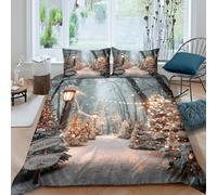 XGASVBKWA Christmas lightsSet Di Copripiumino morbida microfibra 2 Pezzi motivo 3D con cerniera Festive winter scene copripiumino con federe soffice ultra morbido for coppie Single（135x200cm）