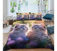 XGASVBKWA Cute kitten duocopripiumino morbida microfibra Set di 3 Pezzi stampa 3D con cerniera Soft fluffy cats style Set Di Copripiumino con federa soffice morbida for adolescenti King（220x240cm）