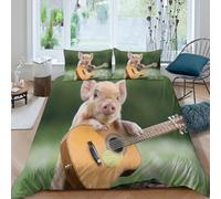 XGASVBKWA Cute Pig PlayingSet Di Copripiumino morbida microfibra 3 Pezzi stampa di 3D con cerniera Animal Music Theme copripiumino con federe traspirante ultra morbido for ragazze Double（200x200cm）