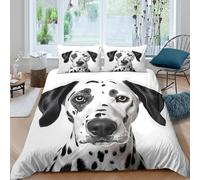 XGASVBKWA Dalmatian dogSet Di Copripiumino ultra microfibra 2 Pezzi motivo 3D con cerniera Artistic portrait style copripiumino con federe traspirante ultra morbido for ragazze Single（135x200cm）