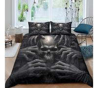 XGASVBKWA Death skull artcopripiumino morbida microfibra 3 Pezzi stampa 3D con cerniera Gothic horror style Set Di Copripiumino con federa soffice morbida for adolescenti Double（200x200cm）
