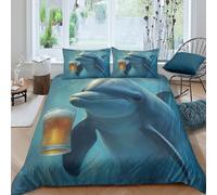 XGASVBKWA dolphin holding beerSet Di Copripiumino ultra microfibra 3 Pezzi stampa 3D con cerniera underwater cartoon copripiumino incluso federe aiosa ultra morbido for ragazze Super king（260x220cm）