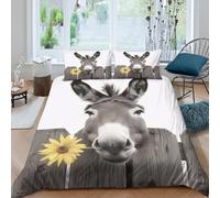 XGASVBKWA Donkey Peeking Overcopripiumino microfibra 3 Pezzi stampa 3D con cerniera Black And White Set Di Copripiumino con federa soffice morbida for ragazzi Single（140x200cm）