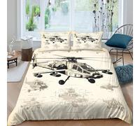 XGASVBKWA helicopter blueprintcopripiumino microfibra morbida 2 Pezzi motivo 3D con cerniera technical drawing Set Di Copripiumino con federe traspirante morbida for adolescenti Single（135x200cm）