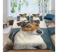 XGASVBKWA Jack Russell dogcopripiumino ultra microfibra 3 Pezzi stampa 3D con cerniera realistic Animal portr Set Di Copripiumino con federa soffice morbida for adolescenti Single（140x200cm）