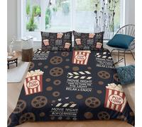 XGASVBKWA movie night decorcopripiumino microfibra 2 Pezzi stampa 3D con cerniera film theme pattern Set Di Copripiumino incluso federe per cuscini aiosa morbido e comodo for adulti Single（135x200cm）