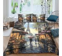 XGASVBKWA Paris Streetcopripiumino ultra microfibra Set di 2 Pezzi stampa 3D con cerniera Impressionist Cityscape Set Di Copripiumino incluso federe aiosa morbida for adolescenti Single（135x200cm）