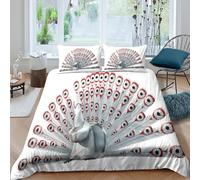 XGASVBKWA Peacock feathersSet Di Copripiumino morbida microfibra 2 Pezzi motivo 3D con cerniera Artistic bird design copripiumino incluso federe aiosa ultra morbido for ragazze Single（135x200cm）