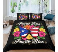 XGASVBKWA PuertoRicoFlagSet Di Copripiumino ultra microfibra 3 Pezzi stampa 3D con cerniera TropicalButterflyArt copripiumino con federe soffice ultra morbido for ragazze King（220x240cm）