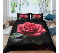 XGASVBKWA Red rosecopripiumino microfibra 3 pezzi motivo 3D con cerniera Botanical elegance style Set Di Copripiumino incluso federe aiosa morbida for ragazzi Single（140x200cm）