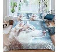 XGASVBKWA Siberian Huskycopripiumino microfibra 2 Pezzi motivo 3D con cerniera Winter Landscape Style Set Di Copripiumino con federa soffice morbida for ragazzi Single（135x200cm）