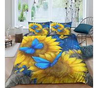 XGASVBKWA Sunflower artcopripiumino microfibra morbida Set di 2 Pezzi stampa 3D con cerniera Blue butterfly design Set Di Copripiumino con federe traspirante morbida for adolescenti Single（135x200cm）