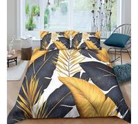 XGASVBKWA tropical leavescopripiumino microfibra 3 Pezzi stampa 3D con cerniera gold leaf pattern design Set Di Copripiumino incluso federe per cuscini aiosa for bambini e adolescenti King（220x240cm）