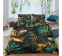 XGASVBKWA tropical leavescopripiumino microfibra morbida 3 Pezzi stampa 3D con cerniera gold leaf pattern Set Di Copripiumino incluso federe aiosa morbida for adolescenti Super king（260x220cm）